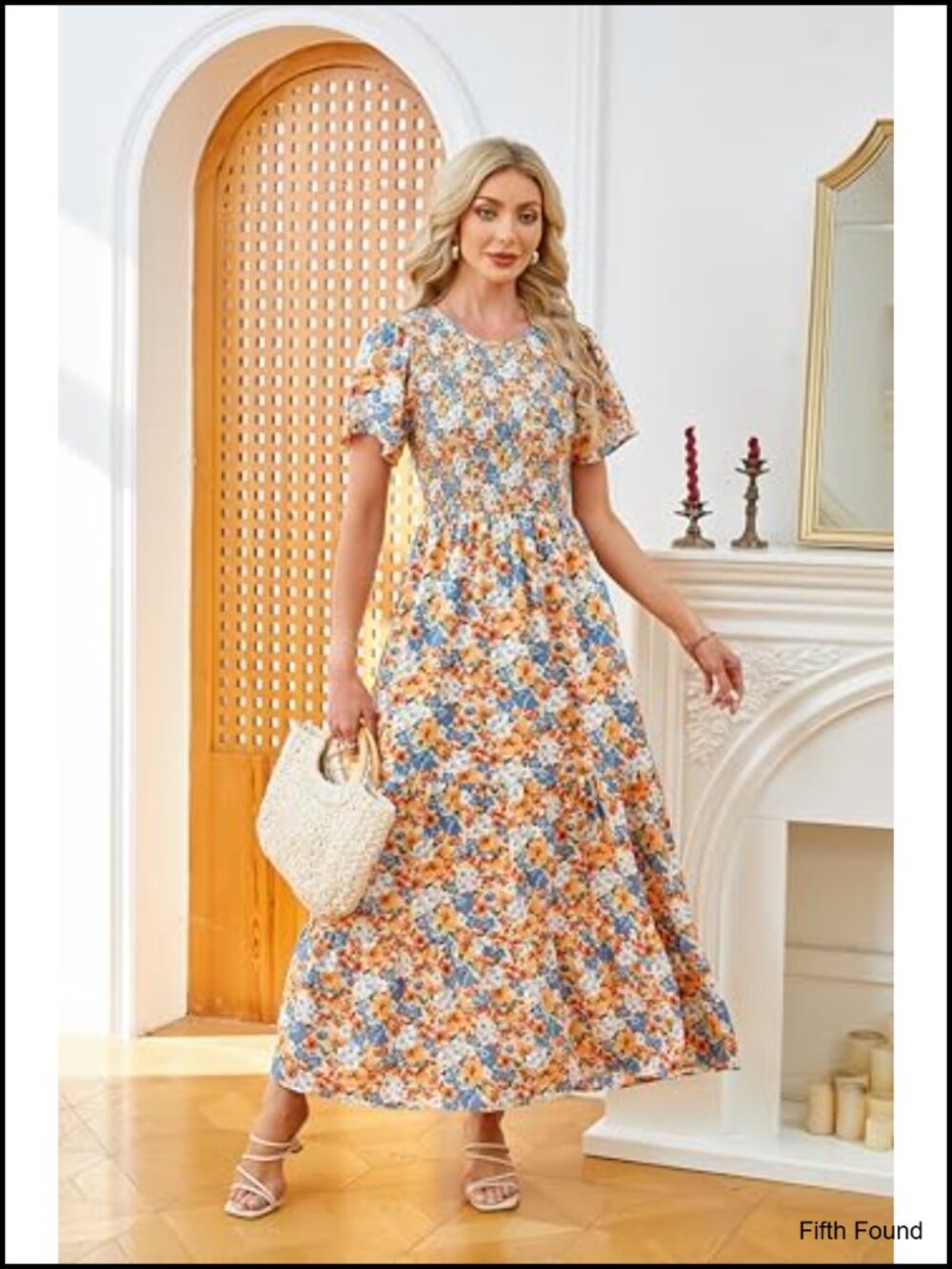 Women Floral Smocked Maxi Dress Flutter Sleeve Tiered Boho Casual Sundress Party - Picture 5 of 5
